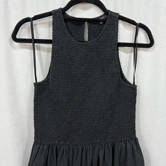 Madewell Black The Melody Smocked Midi Dress 100% Cotton Pockets Medium - Picture 4 of 8